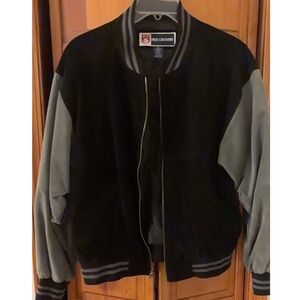 VTG Free Country Leather Bomber Jacket Mens XL Gray Sleeve Zip Up Coat NICE!!